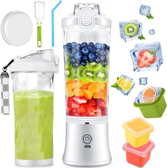 Portable Blender Personal Juicer - Kitchen 21Oz USB Rechargeable 4000Mah Large Battery with 6 Blades for Smoothies Shakes Baby Food and Proteins - Home Office Gym Sports and Travel (White) - Design By Technique