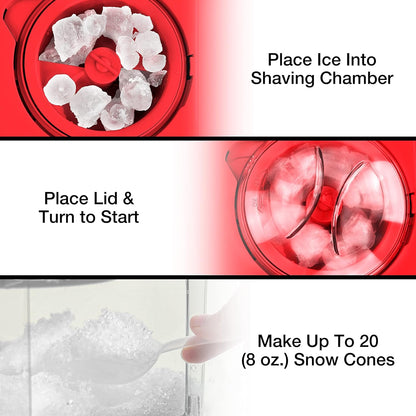 Coca-Cola Snow Cone Shaved Ice Machine - Coke Retro Table-Top Slushie Machine Makes 20 Icy Treats - Includes 2 Reusable Plastic Cups & Ice Scoop - White & Red