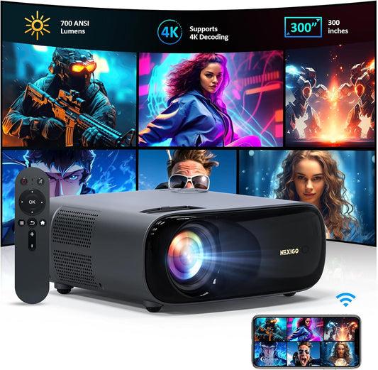 PJ40 (Gen 3) Projector with Wifi and Bluetooth, D65 Calibrated, Native 1080P, 4K Supported, Projector for Outdoor Movies, 20W Speakers, Home Theater, Compatible W/Tv Stick, Ios, Android