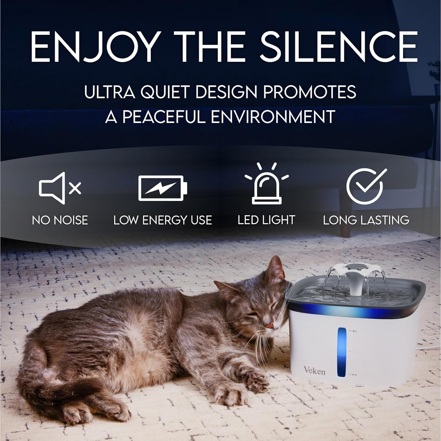 95Oz/2.8L Pet Fountain, Automatic Cat Water Fountain Dog Water Dispenser with Replacement Filters for Cats, Dogs, Multiple Pets (Grey, Plastic) - Design By Technique