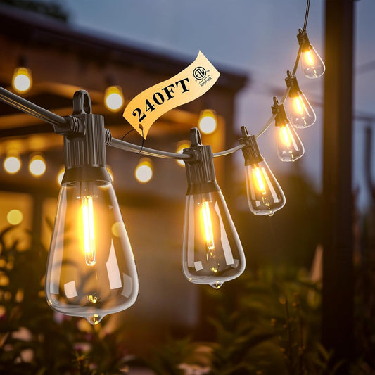 240FT String Lights for Outdoor Patio Waterproof LED outside Lighting Commercial Grade 120+4 Bulbs Shatterproof Vintage String Lights for outside Yard Balcony Bistro Porch Gazebo (120Ftx2)