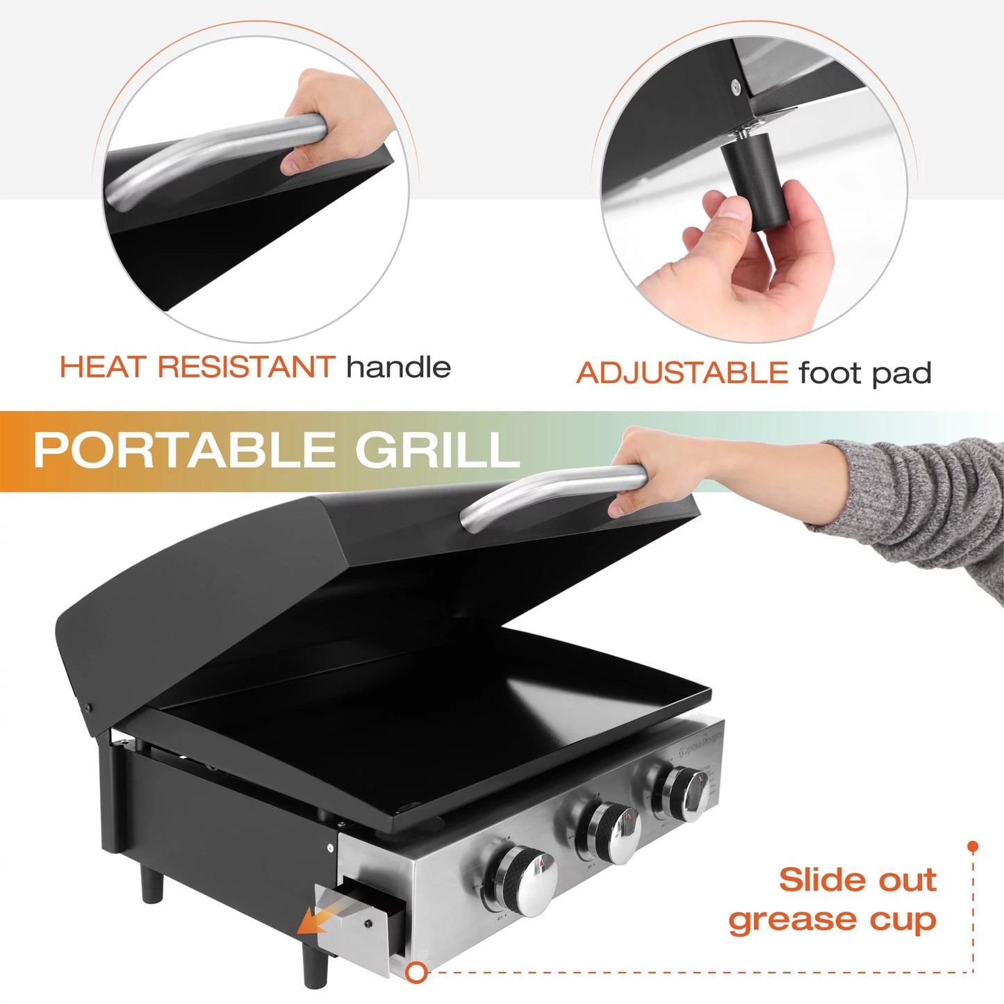 3-Burners Gas Griddle Portable Flat Table Top BBQ Grill 24,000 BTU