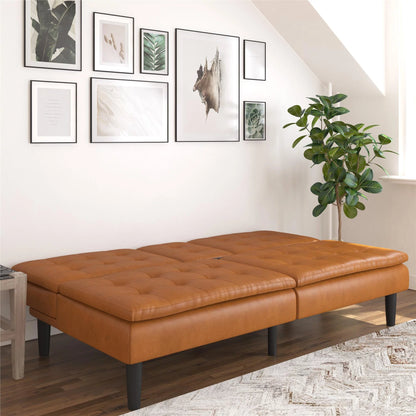 Memory Foam Futon with Cupholder and USB, Camel Faux Leather - Design By Technique