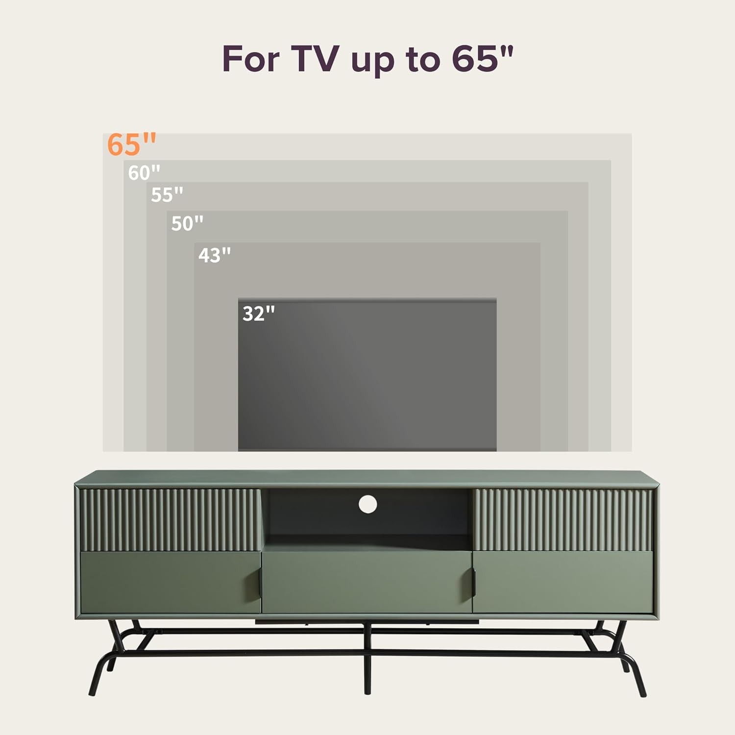 Quin Modern TV Stand with Storage Drawers, Media Console Cabinet, Entertainment Center for 65 Inch Television, Unique Living Room Furniture, Light Gray