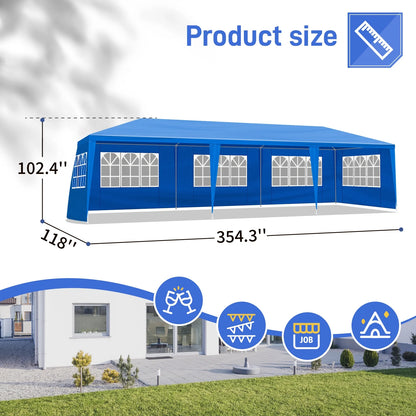 10' X 30' Canopy Tent with 8 Side Walls for Party Wedding Camping and BBQ Blue