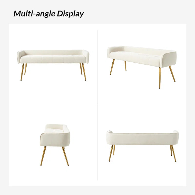 Millbury Polyester Upholstered Bench with Mental Leg