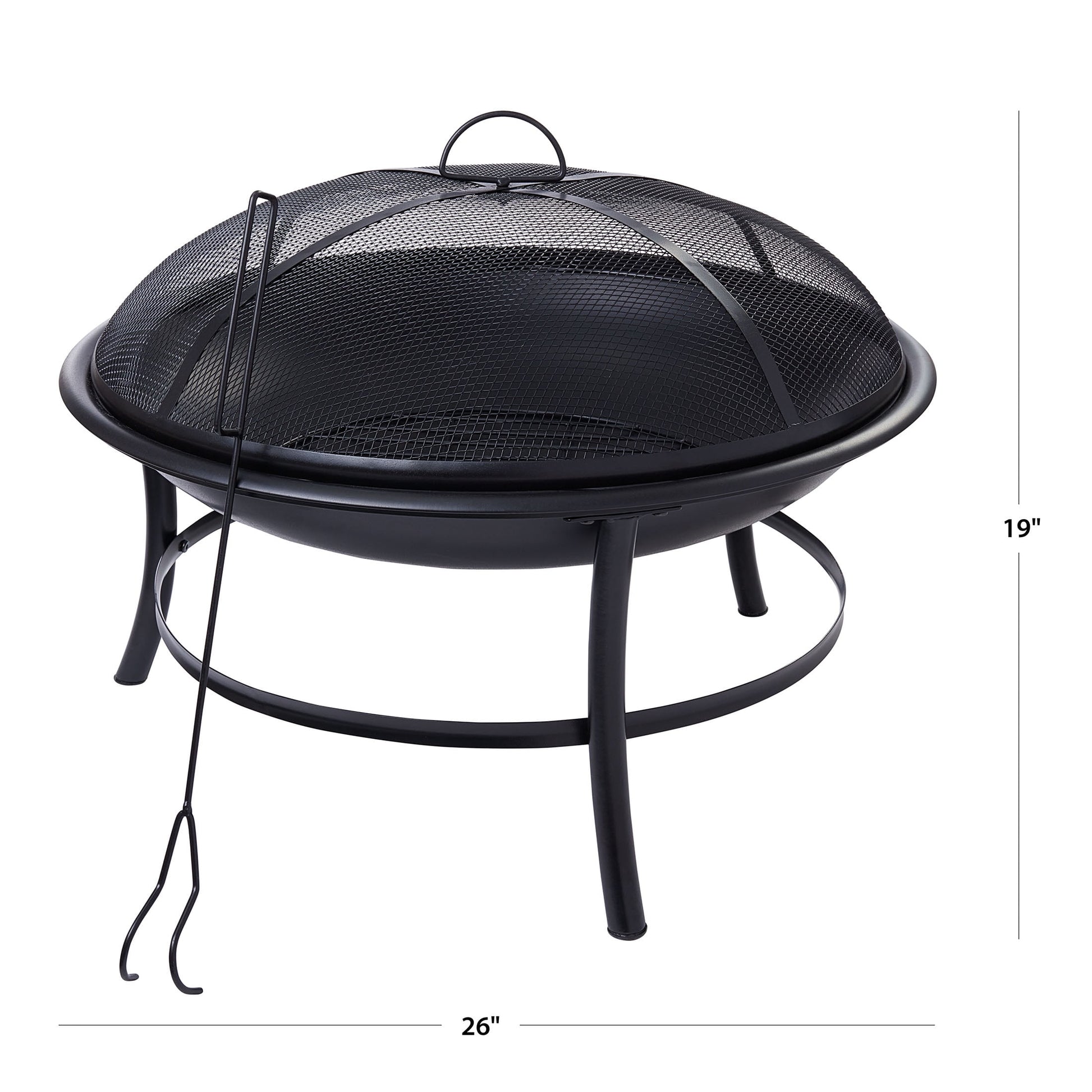 26" round Iron Outdoor Wood Burning Fire Pit, Black - Design By Technique