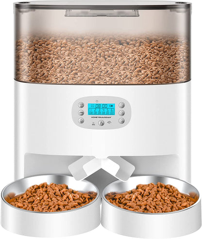 Automatic Cat Feeder,  6L Pet Feeder for 2 Cats & Dogs, Auto Cat Dry Food Dispenser with Desiccant Bag, Timer Feeder Portion Control 1-6 Meals per Day, Dual Power Supply, Voice Recorder