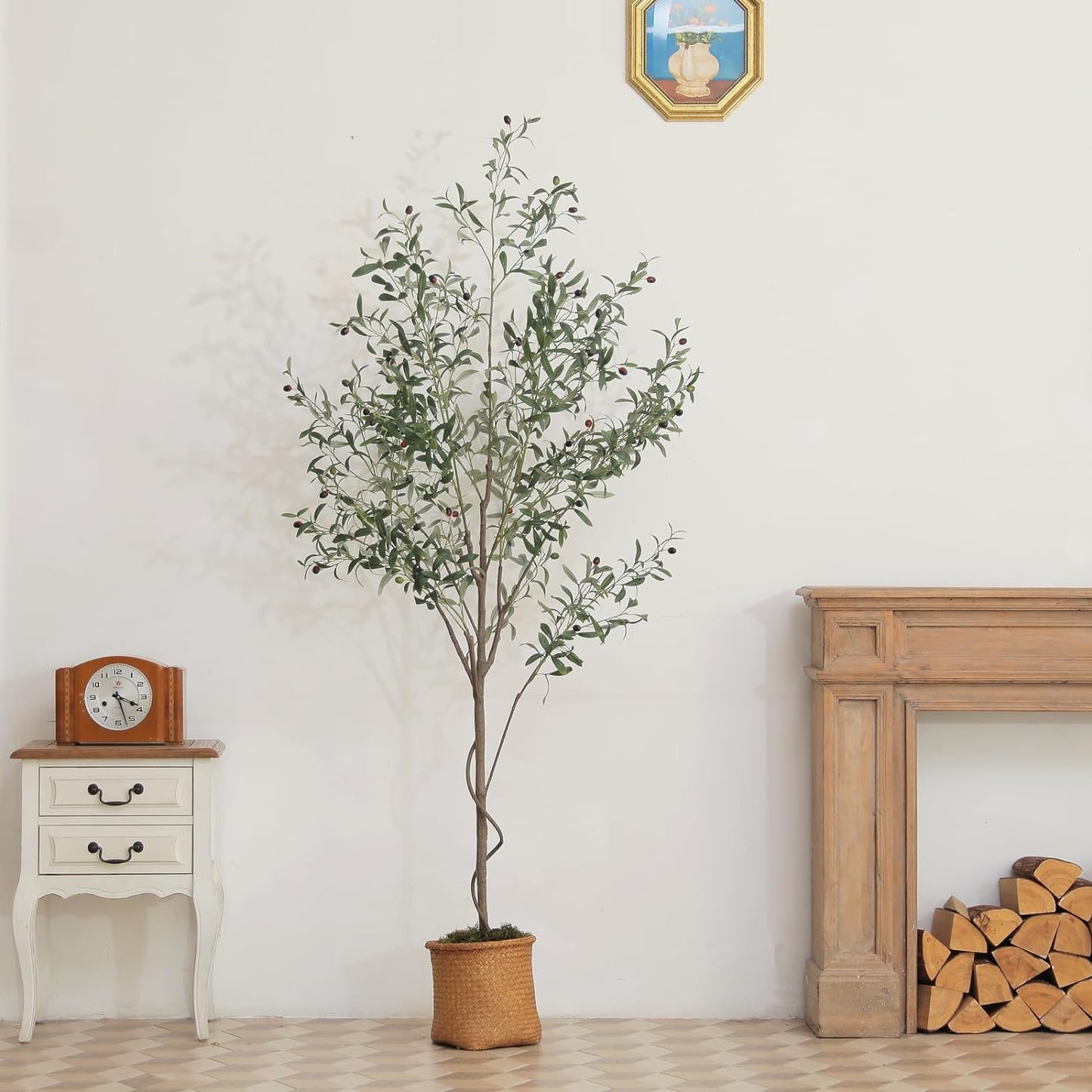 Faux Olive Tree 7Ft, Tall Fake Olive Tree with Large Olive Branches and Fruits, Artificial Olive Tree Indoor for Modern Home Office House Living Room Decor