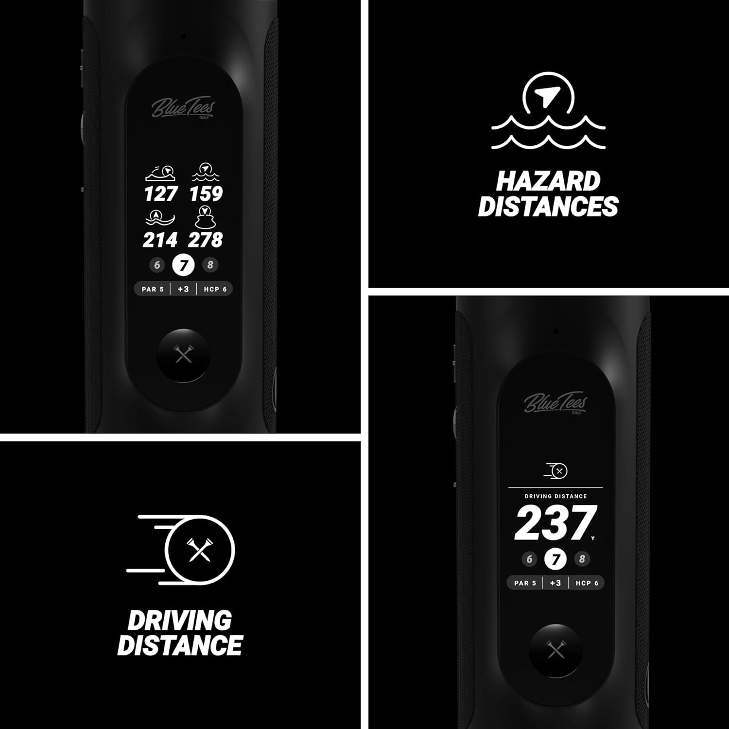 Player+ GPS Speaker with Touch Screen Display - 10+ Hours Battery - Visual + Audible Distance, Hazard Distance - IPX7 Waterproof (Black)