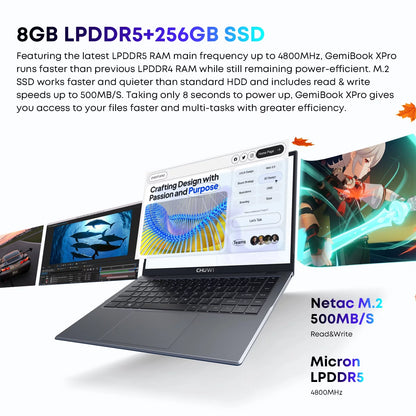 Gemibook Xpro 14" Laptop,256Gb SSD 8GB Ram,12Th Gen Intel Alder Lake N100(Up to 3.4Ghz),Windows 11 Notebook Gaming Computer,2160*1440 IPS Display,Wi-Fi,Bluetooth 5.1,Full Metal