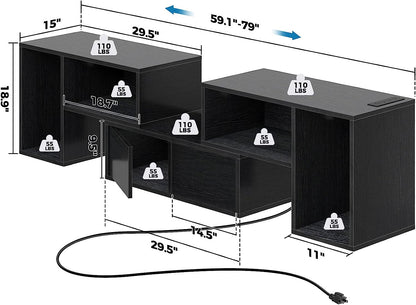 TV Stand, Deformable TV Stand with Power Outlets & LED Strip, Modern Entertainment Center for 45/50/55/60/65/70 Inch Tvs, 3 Pieces TV Stand with 2 Storage Cabinet and Open Storage, Black