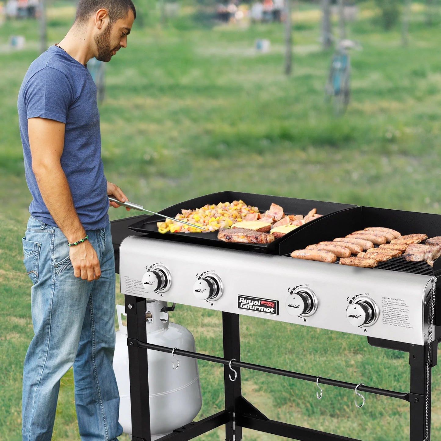 4-Burner GD401 Portable Flat Top Gas Grill and Griddle Combo with Folding Legs