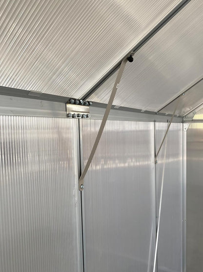 8.3' X 6.3 X 6.8' Aluminum Outdoor Greenhouse, with Adjustable Roof Vent, Rain Gutter and Sliding Door, Polycarbonate Walk-In Garden Greenhouse Kit for Winter - Design By Technique