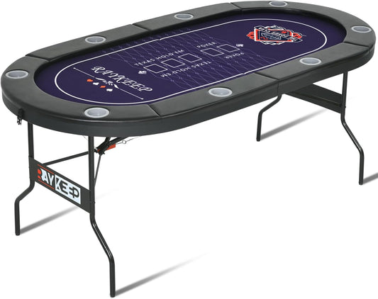 71 Inch Poker Table Foldable, 8 Player Folding Poker Tables W/Collapsible Legs, Casino Grade Felt, Padded Rails and Cup Holders, Portable Poker Table for Texas Holdem Poker and Blackjack