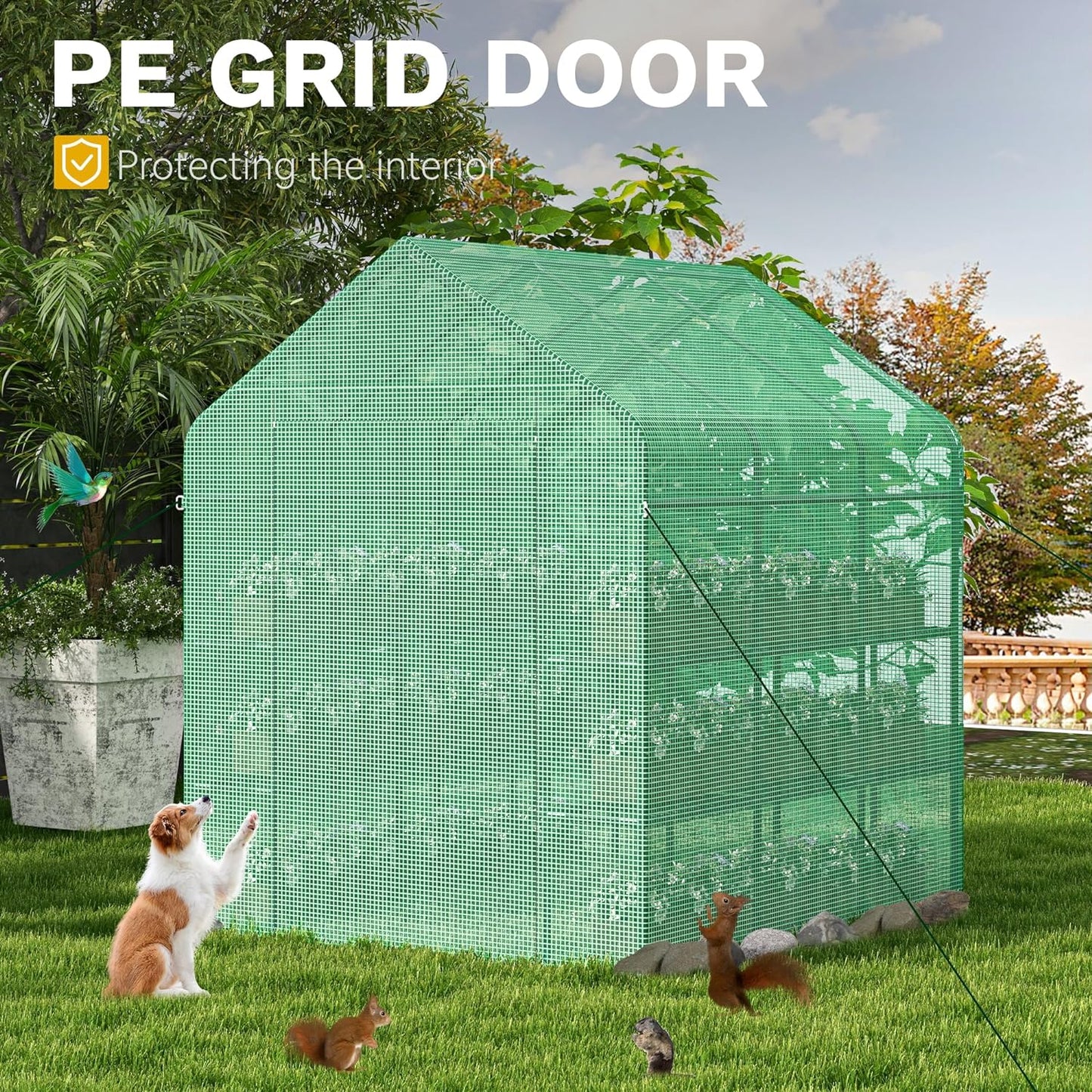 84X76X56In Greenhouse Walk-In 3 Tier 12 Shelves PE Cover Zipper Door Outdoor Green House W/ Ground Pegs Ropes for Garden, Backyard, Green