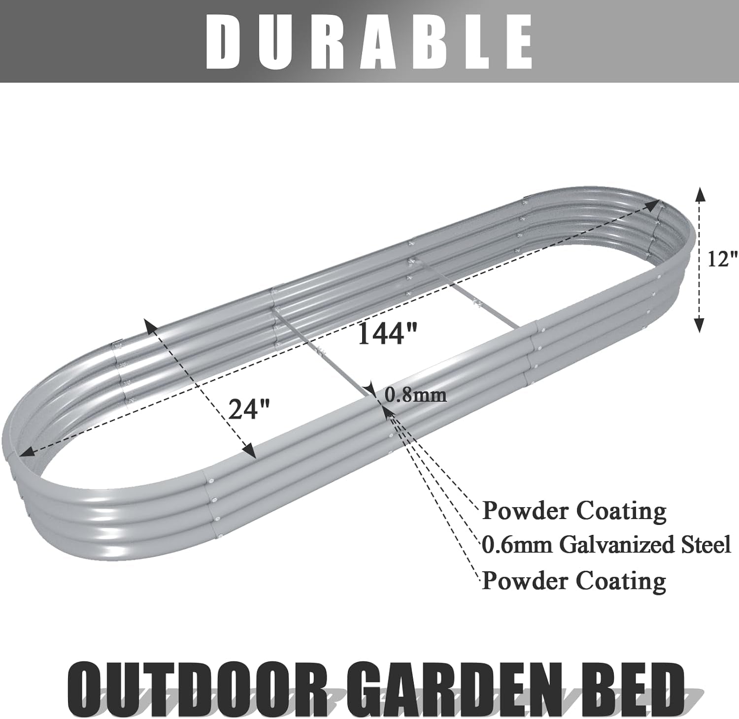 2 Pack 12X2X1Ft Galvanized Raised Garden Bed Kit Oval Metal Ground Planter Box Outdoor Bottomless Planter Raised Beds for Vegetables Flowers Herbs Fruits, Gray