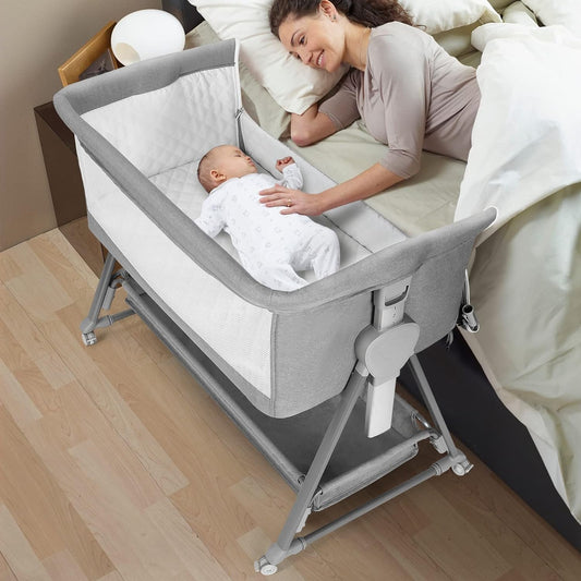 Baby Bassinet, beside Sleeper for Baby Easy Folding Bedside Bassinet with Storage Basket and Wheels to Reduce Mom'S Fatigue (Dark Grey) 2023 New - Design By Technique