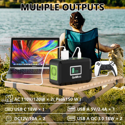 Portable Power Station, 88Wh Outdoor Solar Generator, Lithium Battery Power Bank with 110V/150W Peak AC Outlet,Qc 3.0, Type-C, LED Flashlight for CPAP Home Camping Travel Emergency.