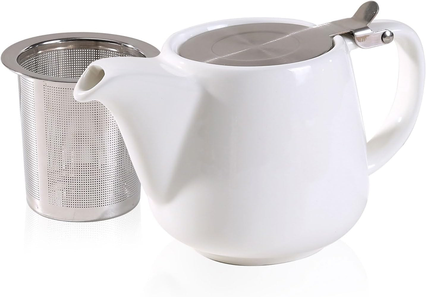 Ceramic Teapot with Stainless Steel Infuser for Loose Tea and Blooming Tea, Heat Resistant Ceramic Tea Pot and Tea Kettle, Perfect Tea Maker, White Teapot 500Ml/17Oz