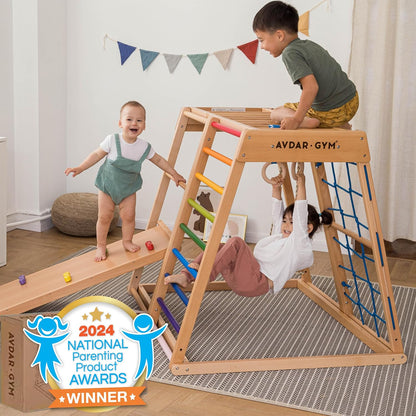 Indoor Jungle Gym, 8-In-1 Beechwood Toddler Climber Playset, Wooden Montessori Indoor Playground for Kids, Easy Assembly, Safe & Sustainable