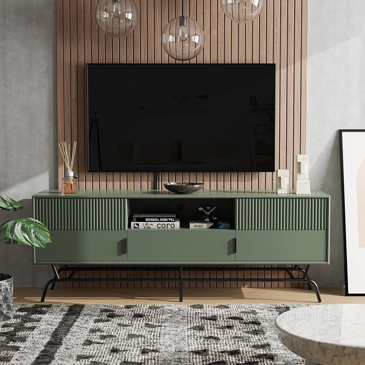 Quin Modern TV Stand with Storage Drawers, Media Console Cabinet, Entertainment Center for 65 Inch Television, Unique Living Room Furniture, Light Gray