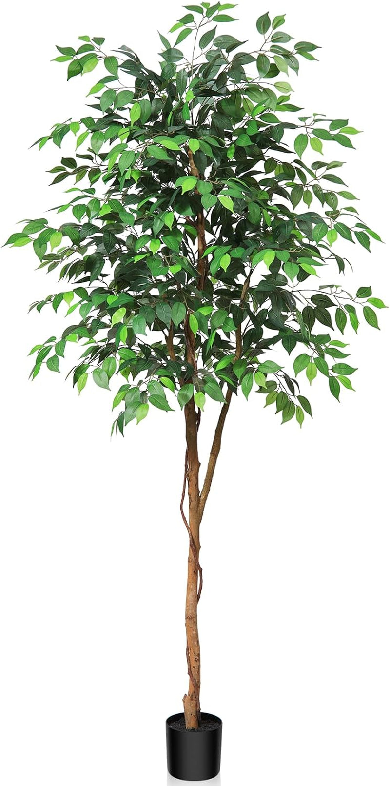 7 Feet Artificial Ficus Tree - Fake Silk Plants with Lifelike Leaves and Natural Wood Trunk - Faux Potted Tree for Indoor Home Decor