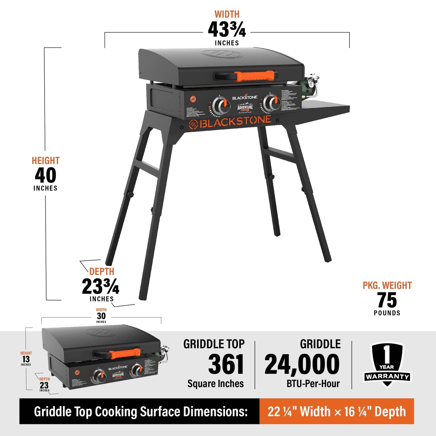 Adventure Ready 22" Propane Griddle with Stand and Adapter Hose