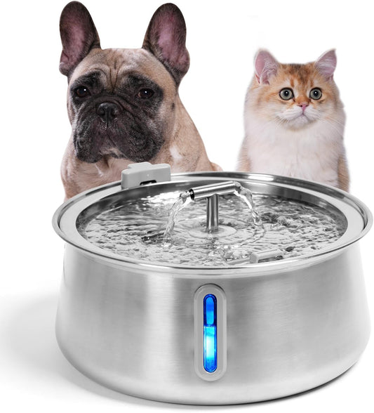 Stainless Steel Cat Water Fountain Inside, 4.0L/1.05Gal Automatic Pet Fountain Dog Water Bowl with Water Level Window & Ultra-Quiet Pump for Multiple Cats Small Medium Dogs Pets
