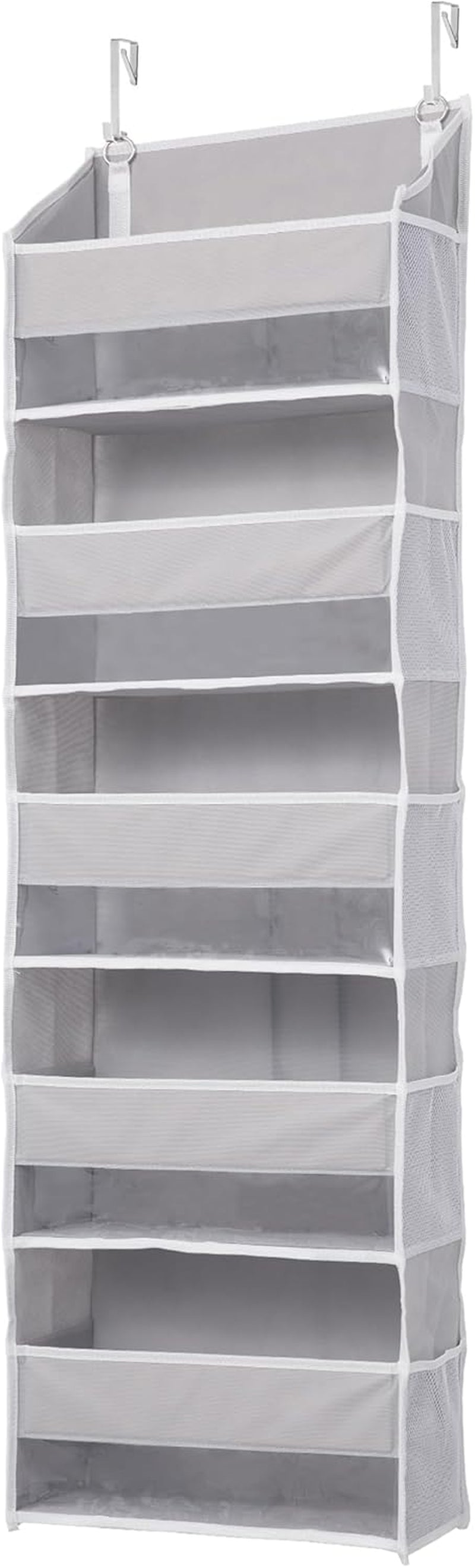 1 Pack over Door Organizer with 5 Large Pockets 10 Mesh Side Pockets, 44 Lbs Weight Capacity Hanging Storage Organizer with Clear Window for Kids Toys, Shoes, Diapers, Grey, 5 Layer