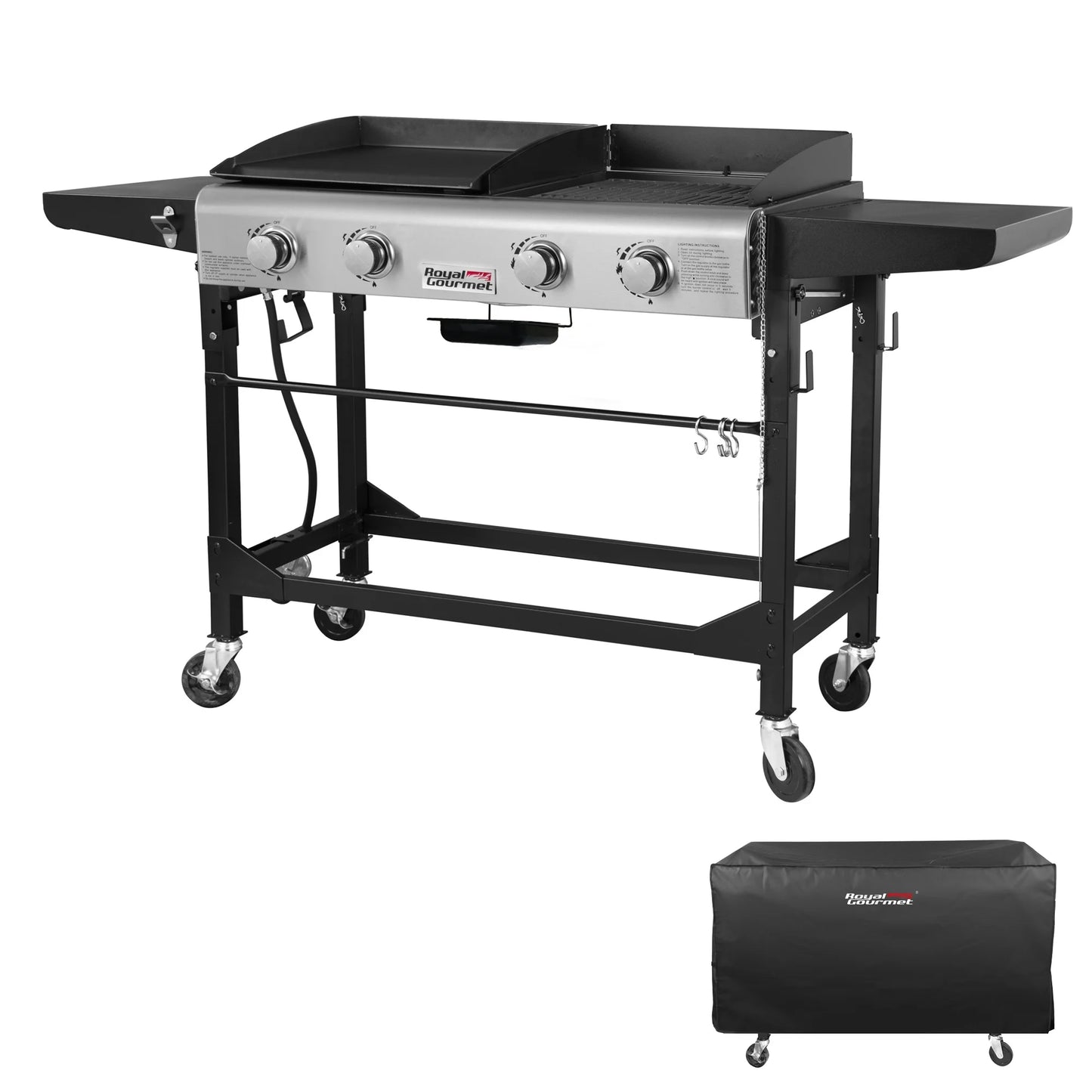 GD401C Premium 4-Burner 48000-BTU Folding Gas Grill and Griddle, with Cover