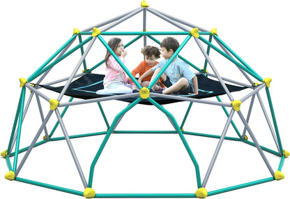 13 FT Climbing Dome with Play Canopy for Kids 3-10, Outdoor Play Equipment Supporting 1000 Lbs, Anti-Rust Jungle Gym, Easy Assembly Geometric Dome Climber Play Center (Blue & Silver)