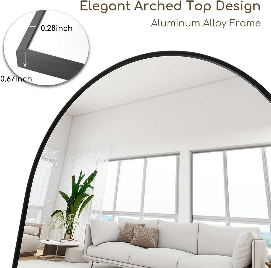 Arched Full Length Mirror, 64"X21" Free Standing Floor Mirror, Modern Full Body Mirror with Stand, Wall Mirror with Aluminum Alloy Frame for Bedroom,Living Room,Black - Design By Technique