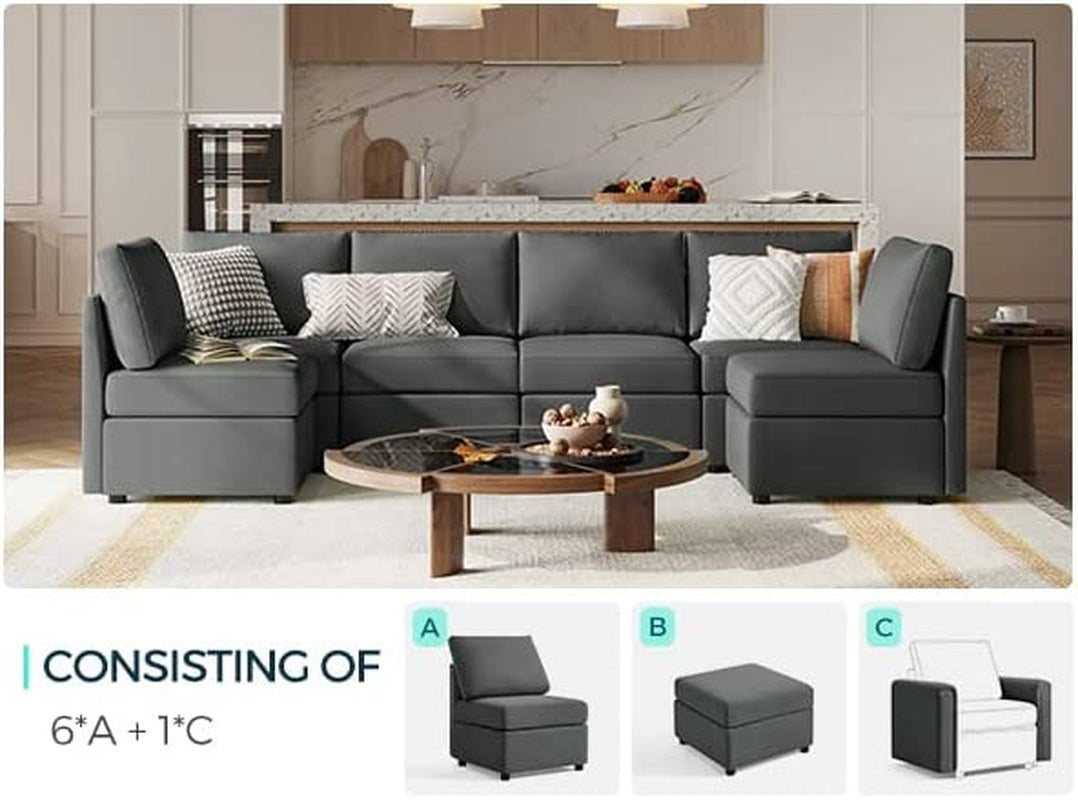 Modular Sofa, Sectional Couch U Shaped Sofa with Storage, Memory Foam, 6 Seat Sectionals Chaise for Living Room, Dark Grey