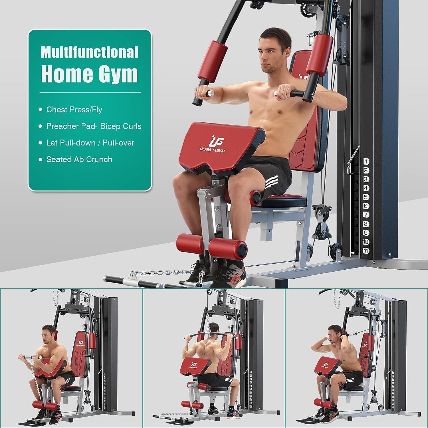 Multifunctional Home Gym Equipment Workout Station with Pulley System, Arm, and Leg Developer for Full Body Training