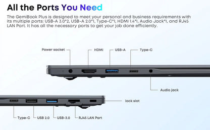 Gemibook plus 15.6" Laptop 256GB SSD 8GB Ddr5,12Th Gen Intel N100,2K IPS Display,Quad Core,Windows 11 Gaming Notebook Computer,3.4Ghz,Wifi 6,1920*1080