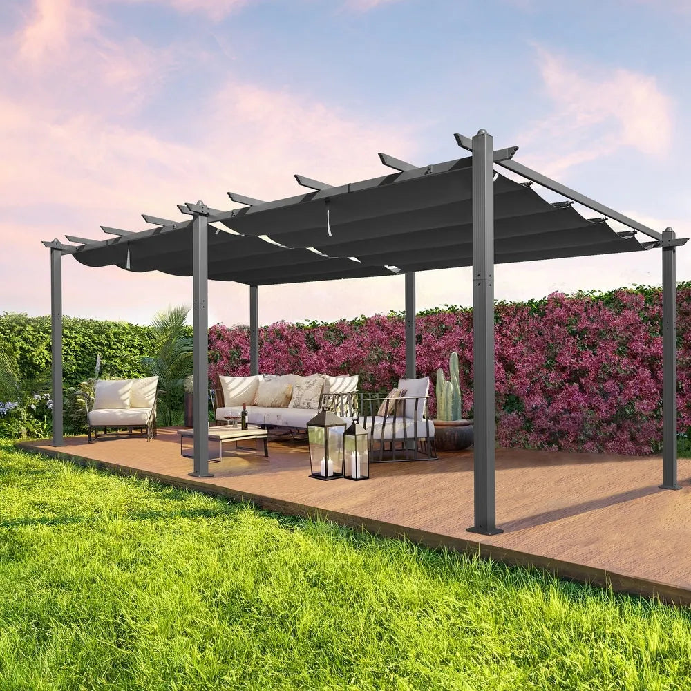 Outdoor 10' X 10' Pergola with Sun Shade Canopy on Top and Sides, Aluminum Frame