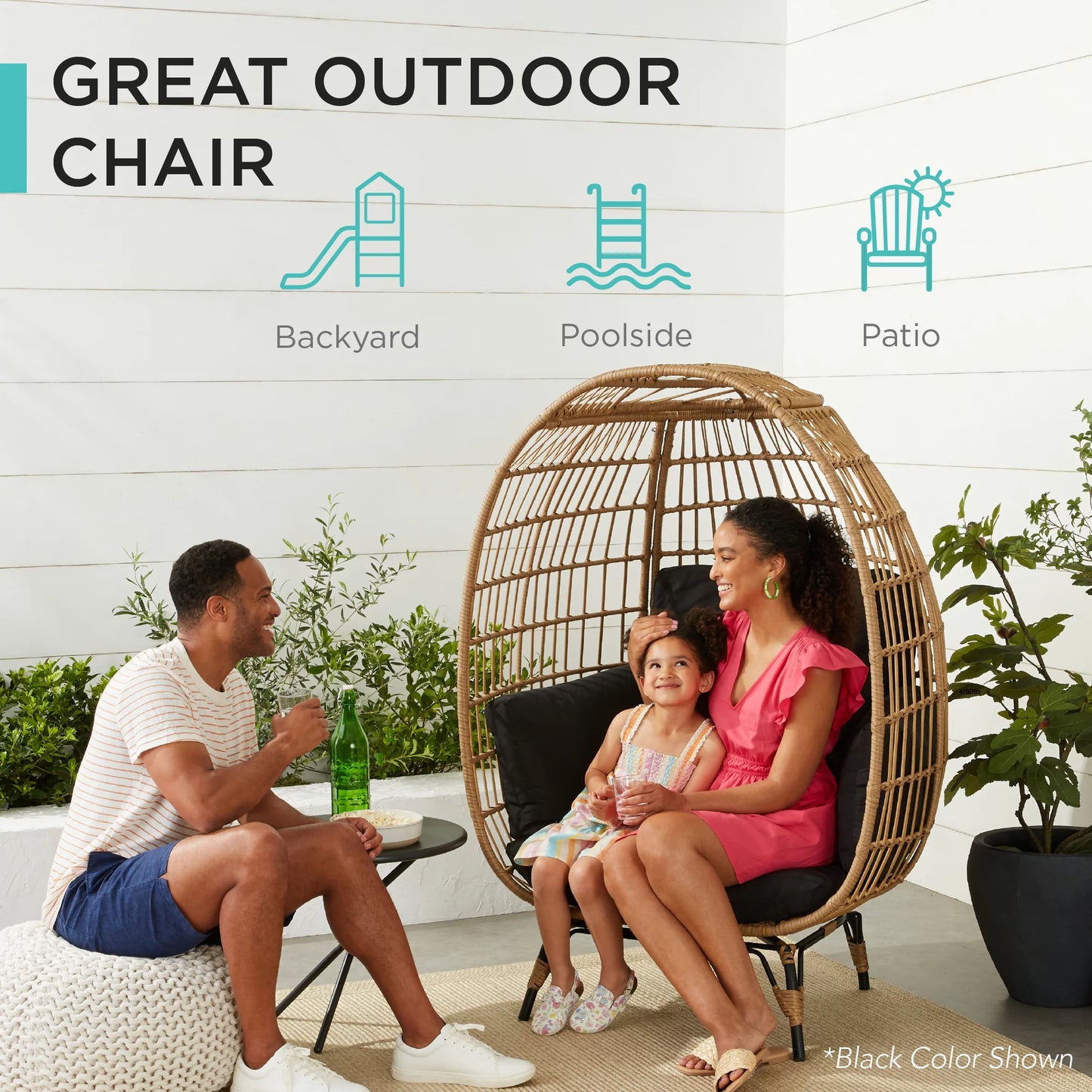 Wicker Egg Chair Oversized Indoor Outdoor Patio Lounger W/ 440Lb Capacity - Gray/Charcoal - Design By Technique
