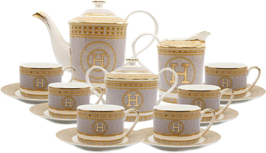 Royalty Porcelain 17-Pc Tea and Coffee Set, Mosaic, Bone China Porcelain