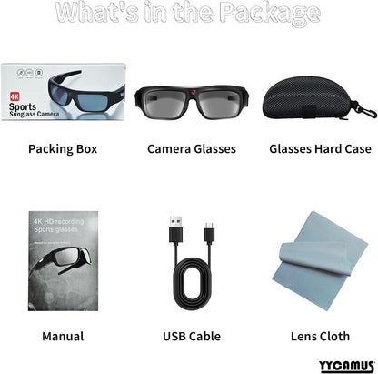 Superior 4K 2160P Camera Glasses, Upgrade Camera Video Glasses, Video Camera Sunglasses, Smart Video Sunglasses with UV Protection for Outdoor Sports, Cycling