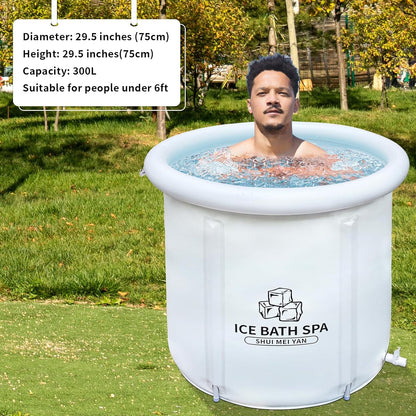 Large Ice Bath Tub Outdoor with Cover Portable Bathtub Athletes Cold Water Therapy Tub for Recovery Cold Plunge Tub Ice Barrel Ice Bath Tub (8219 White with Cover-29.5"Φ X 29.5"H)