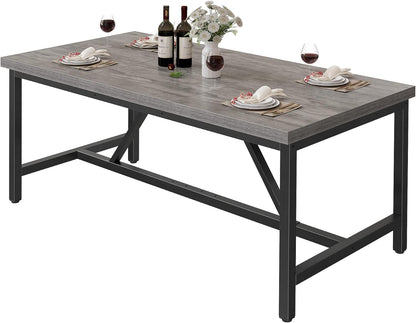 70.8" Large Kitchen Dining Room Table for 6-8 People, Rustic Grey Farmhouse Industrial Wood Style Rectangle Apartment Dinning Room Dinette Tables for Eating Dinner - Design By Technique