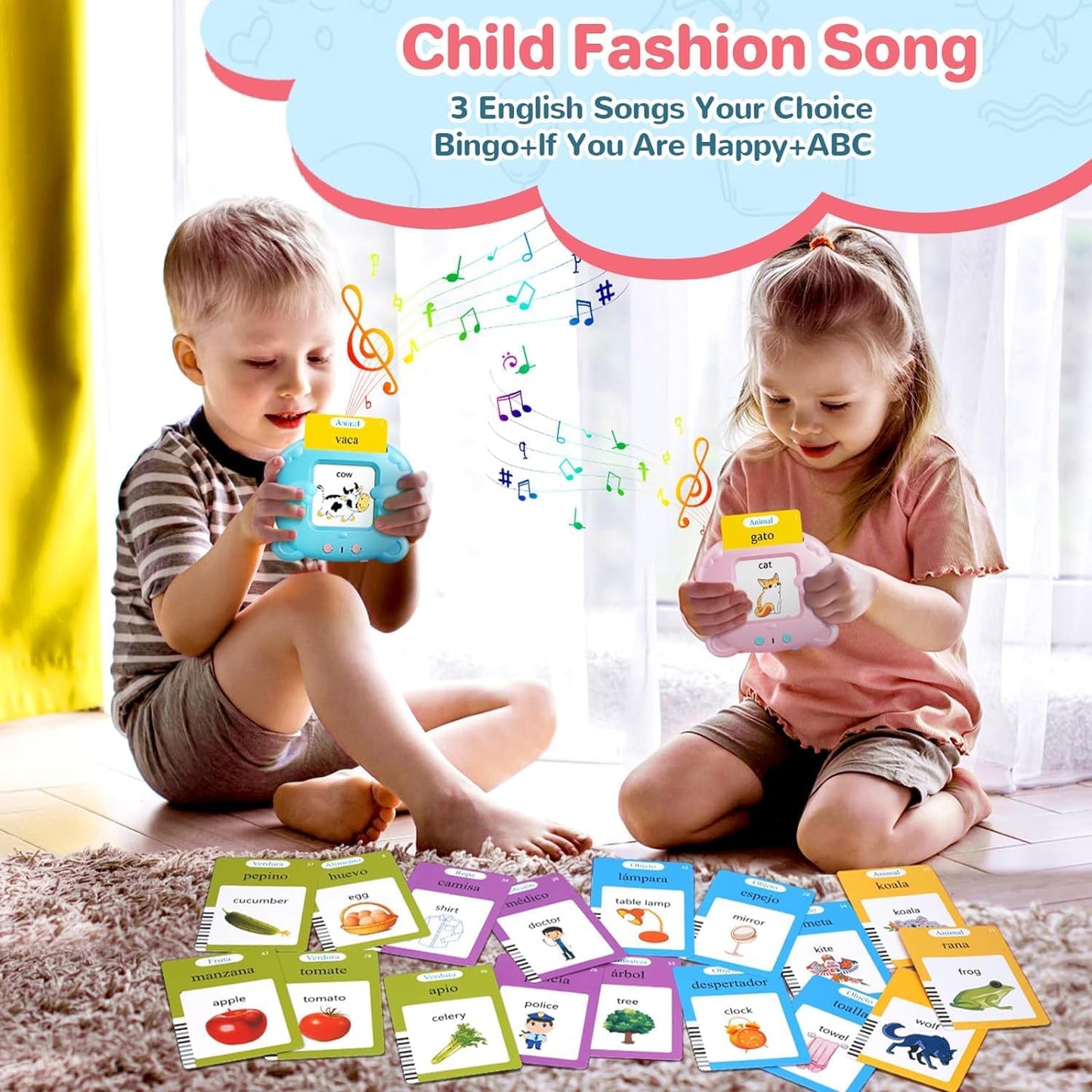 Spanish & English Talking Flash Cards for Toddler 3-6 Year Olds, Learning Montessori Toys with 224 Sight Words, Speech Therapy Toys, Children'S Sensory Preschool Learning Educational Birthday Gifts