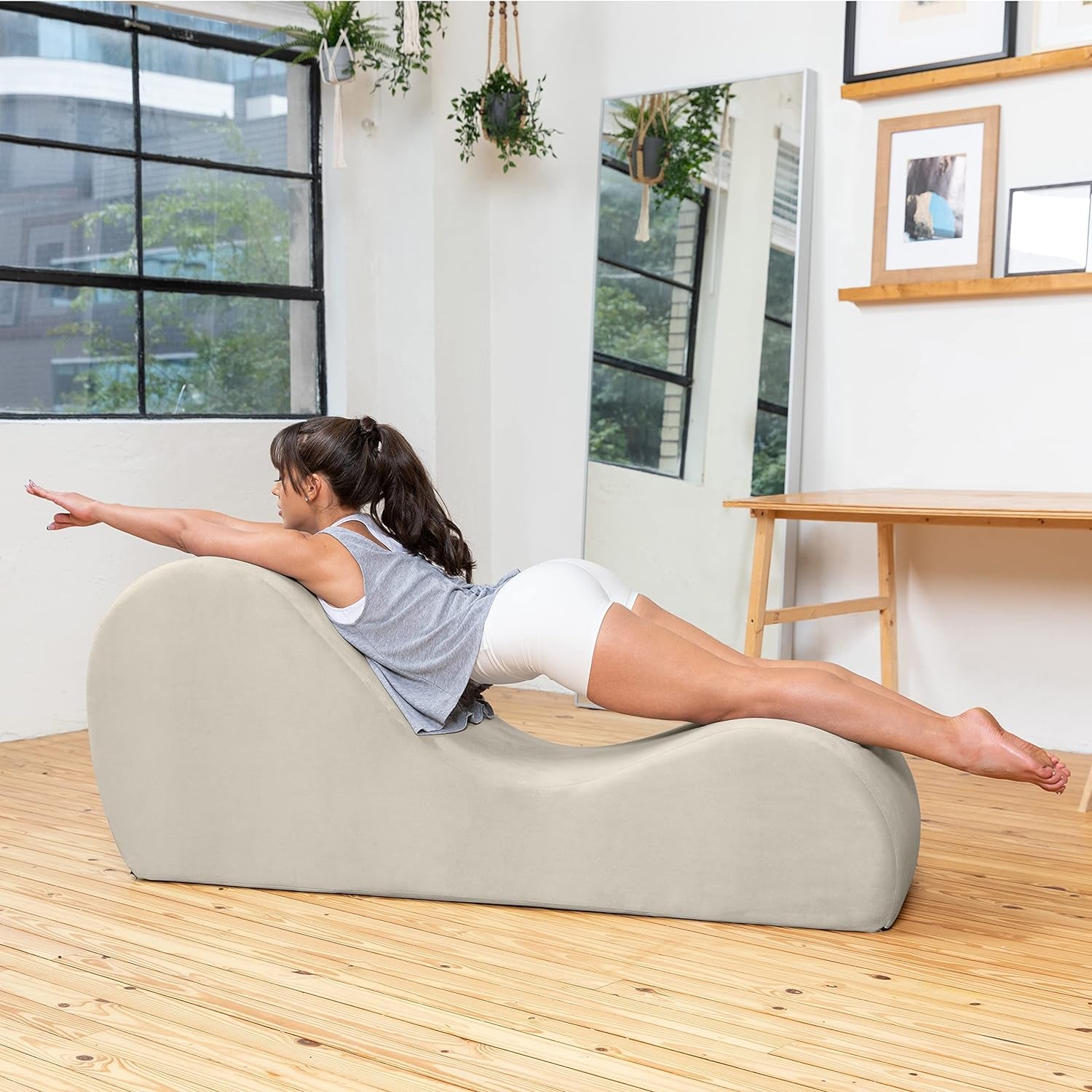 Sleek Chaise Lounge for Yoga-Made in the Usa-For Stretching, Relaxation, Exercise & More, 60D X 18W X 26H Inch, Beige