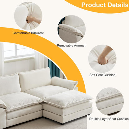 85.4" Convertible Sectional Sofa,L-Shaped Deep Seat Sofa Couch for Living Room,Modern 2-Seat Loveseat Sofa with Ottoman for Small Space(Creamy White, 85.4")