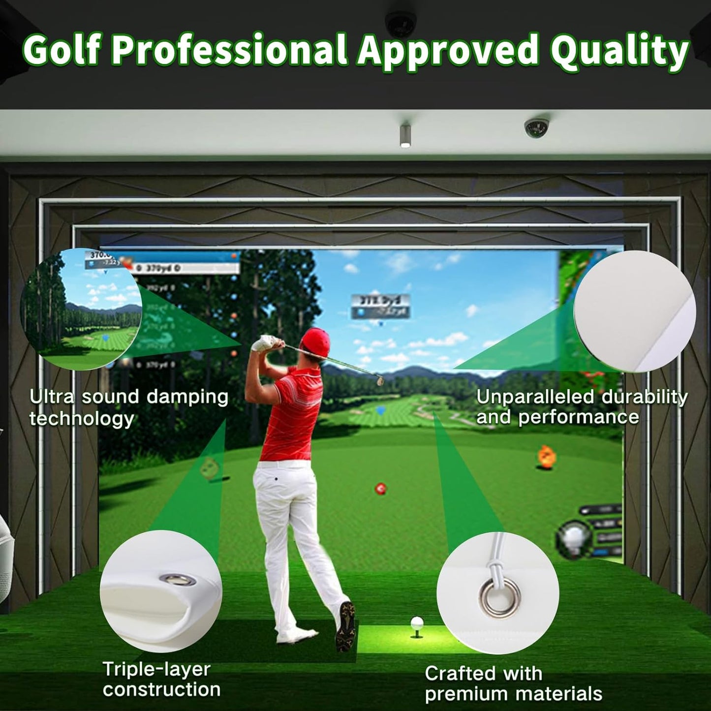 Golf Simulator Impact Screen, Premium Triple Layer Launch Monitor Projector Screen with HD Visuals, Indoor Practice Screen for Enclosure and Net, Hitting Screen with Grommets & Bungee Cords