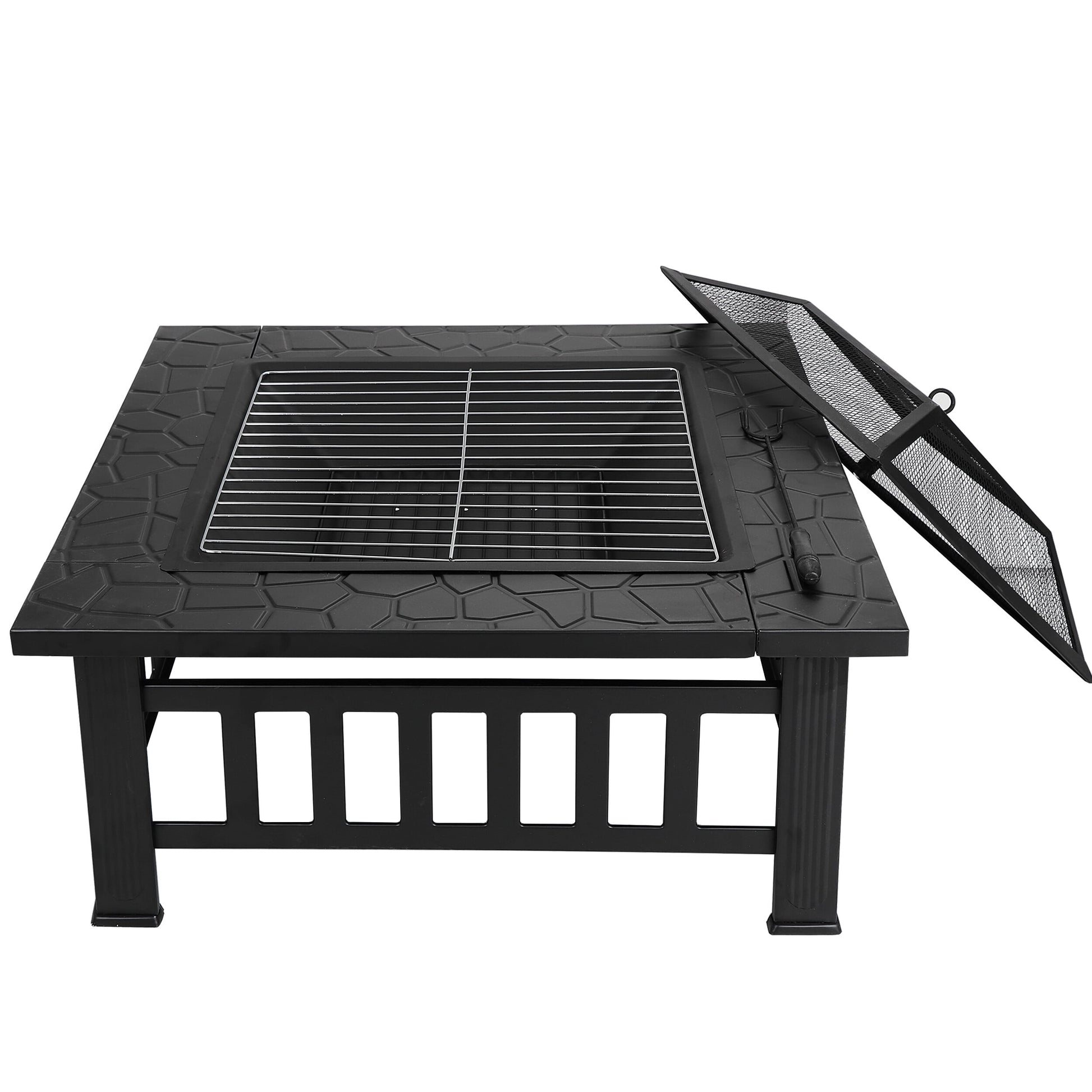 32" Outdoor Fire Pit Square Metal Firepit Patio Garden Stove Wood Burning - Design By Technique