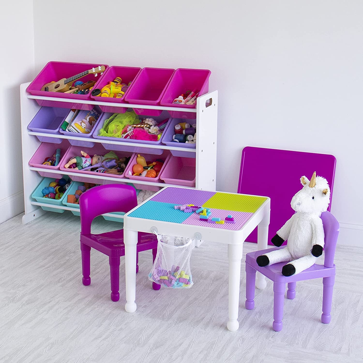 , White/Blue/Pink/Purple Extra-Large Toy Organizer, 16 Storage Bins