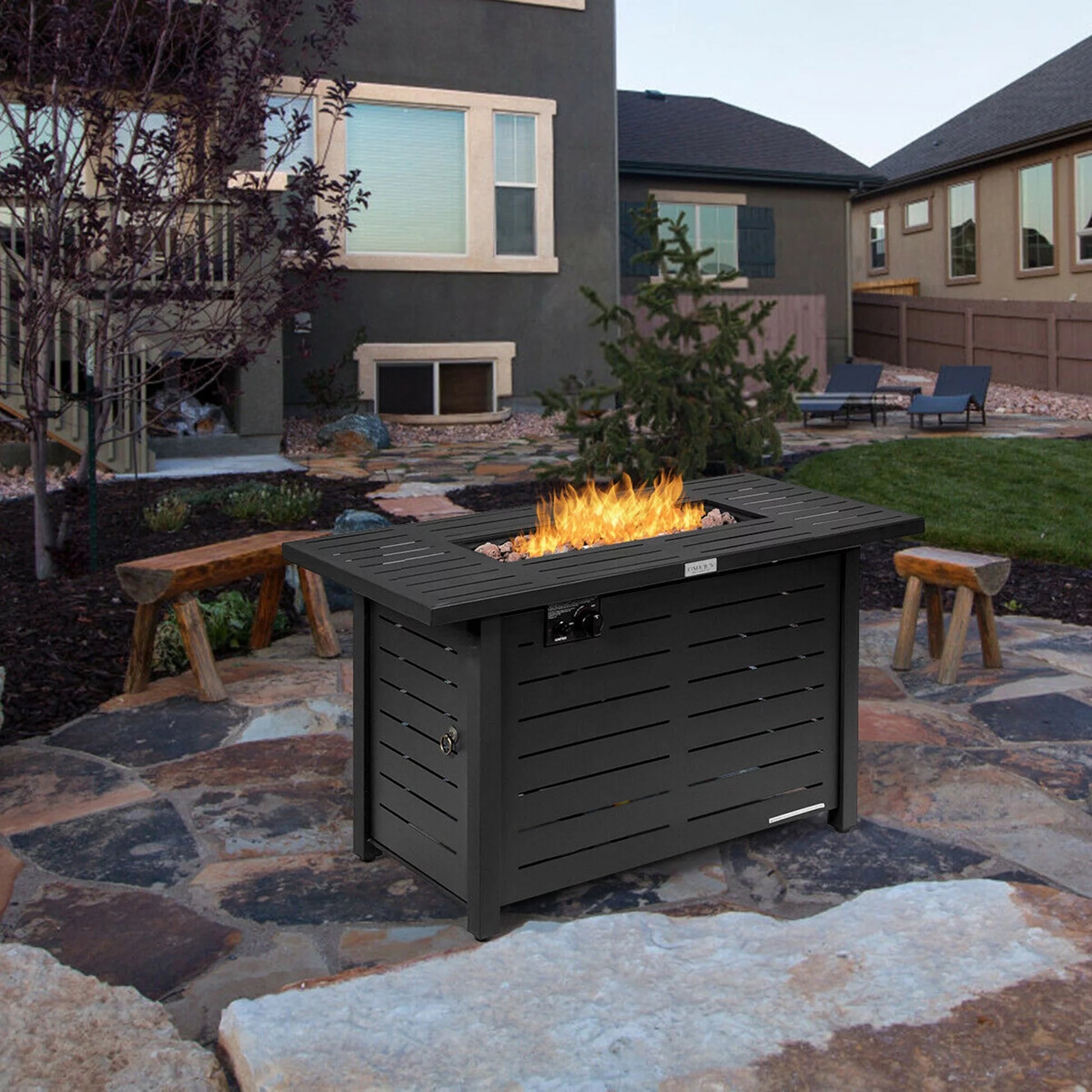 42'' Rectangular Propane Gas Fire Pit 60,000 Btu Heater Outdoor Table W/ Cover - Design By Technique