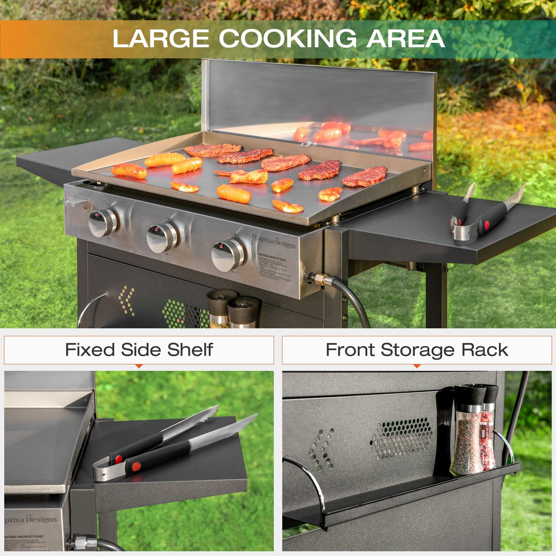 3-Burners Gas Griddle Portable Flat Table Top BBQ Grill 33,000 BTU